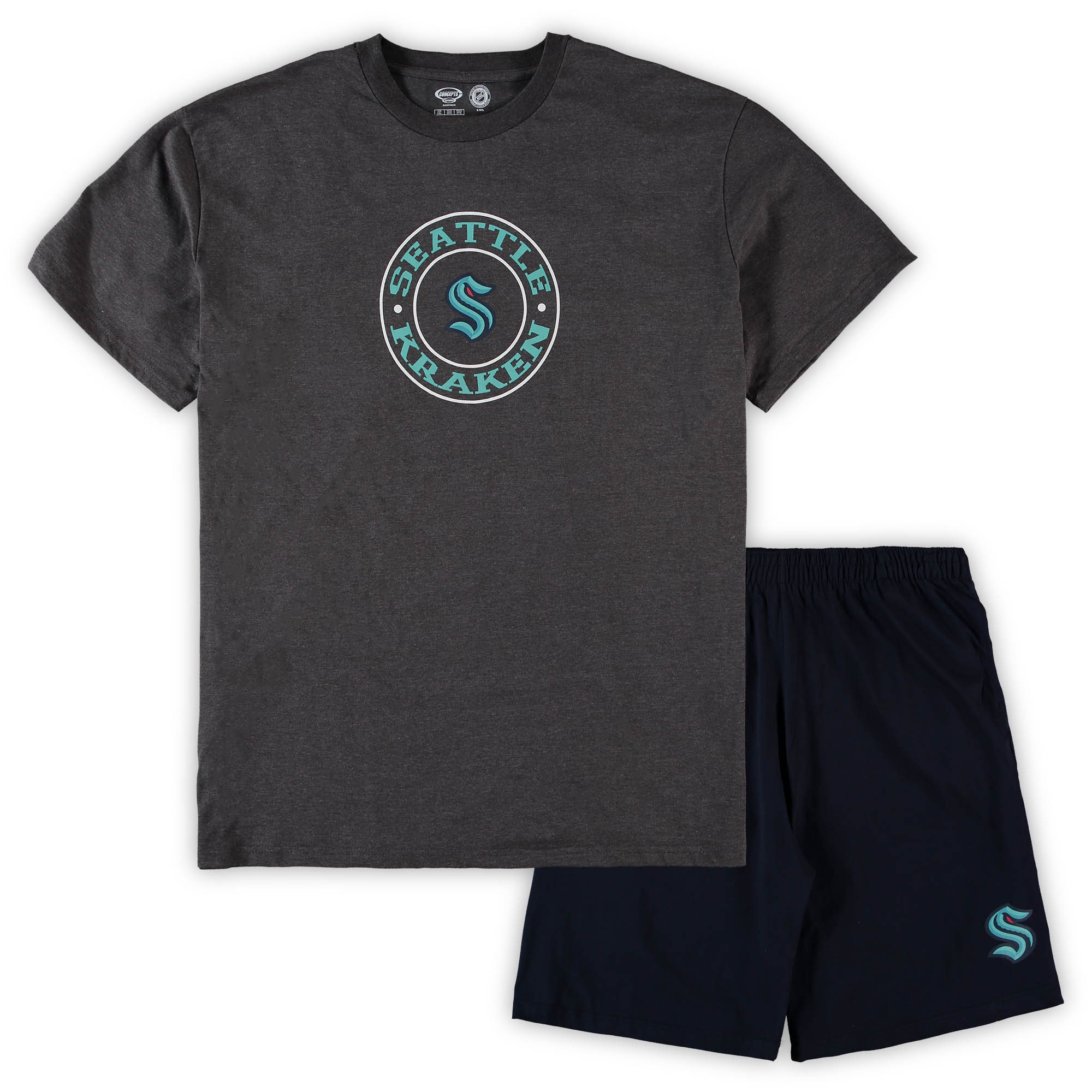Men's Concepts Sport Deep Sea Blue/Heathered Charcoal Seattle Kraken Big \u0026 Tall Top \u0026 Shorts Sleep Set